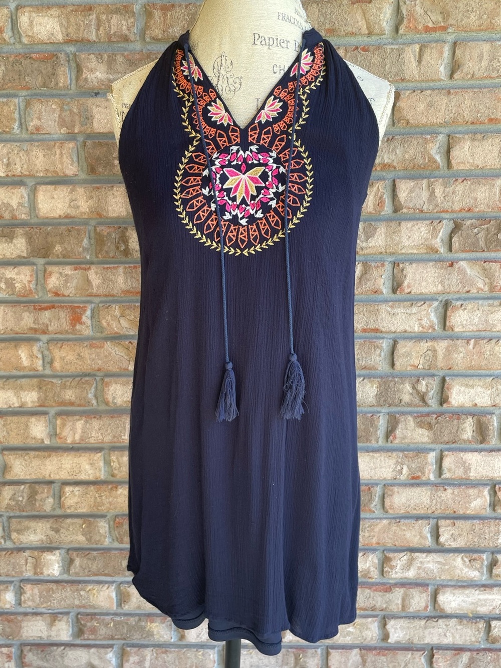 THML Navy Sleeveless Dress with Embroidered Detail.